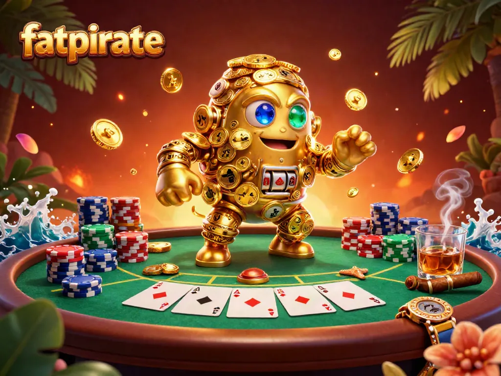 Engage with the excitement of fatpirate at the dynamic casino scene filled with gold and poker thrills.