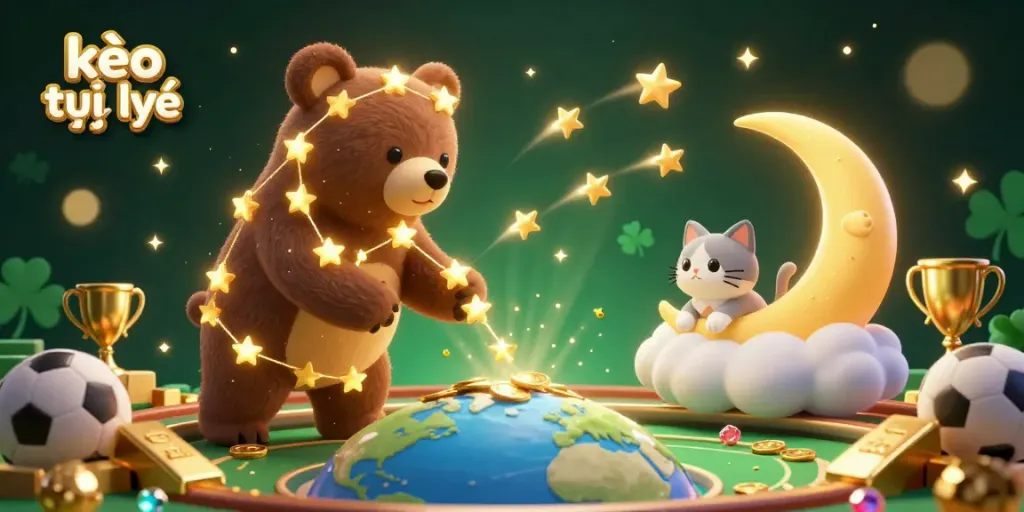 Experience kèo trực tuyến excitement with golden bear and vibrant sports betting elements.