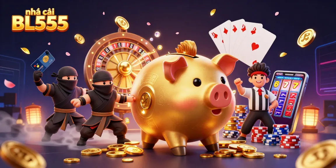Engage with nhà cái BL555 in a vibrant 3D casino scene featuring epic characters and gaming elements.