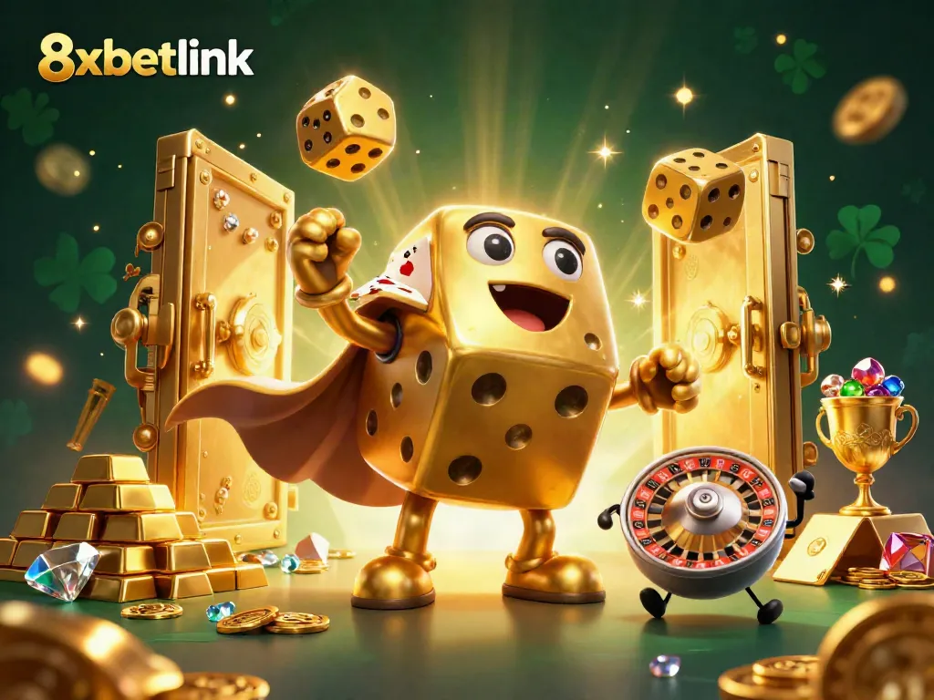 Experience thrilling dice games with 8xbetlink in this vibrant casino illustration showcasing action and excitement.